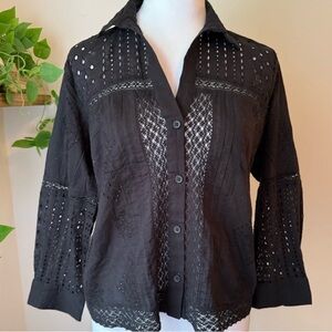 Zara Black Lace Button-Up Top